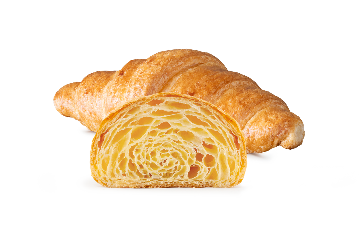 Il cornetto Novaria aperto mostra gli strati e la sua ampia alveolatura